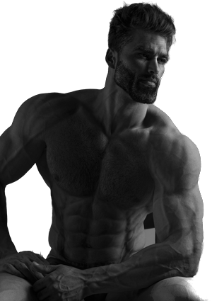 Gigachad meme character PNG with transparent background