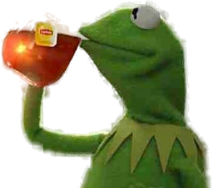 Kermit Sipping Tea meme character PNG with transparent background