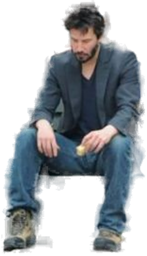 Sad Keanu meme character PNG with transparent background