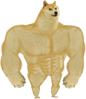 Swole Doge meme character PNG with transparent background