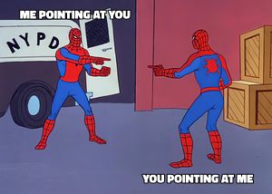 Spider-Man Pointing at Spider-Man meme template