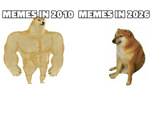 Swole Doge vs. Cheems meme template
